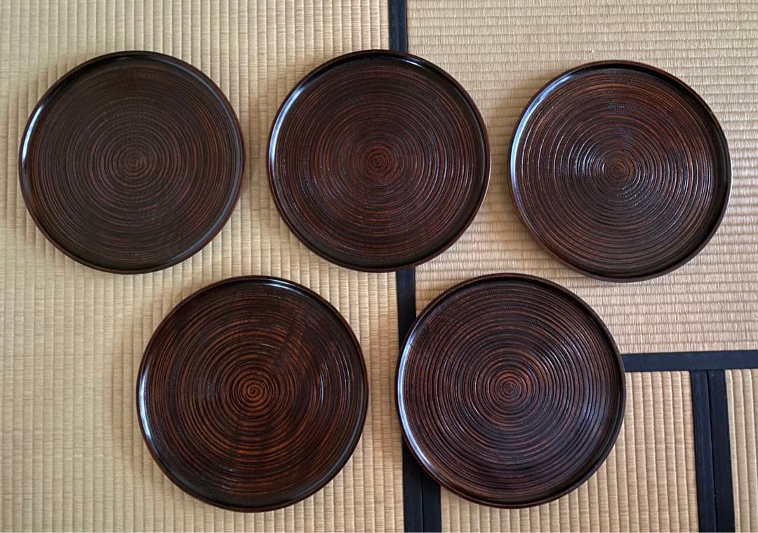 山中塗り　丸盆5枚