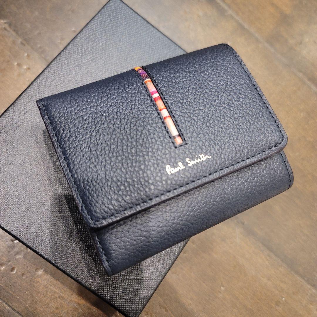 ギフト対応可能　ポールスミス　正規品　インセットマルチ　がま口　折り財布　紺
