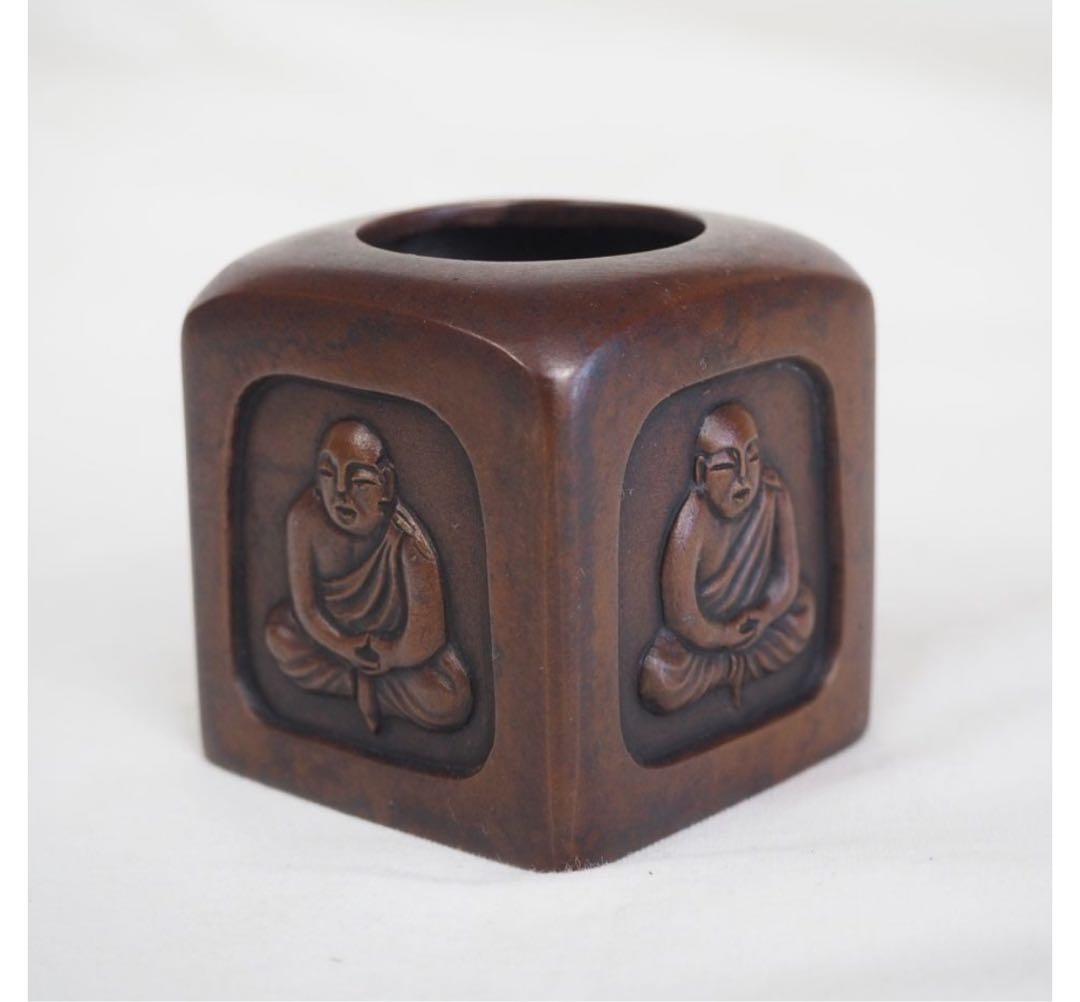 送料無料　金工作家　金谷宗林作　銅製四方仏蓋置　共箱　煎茶道具