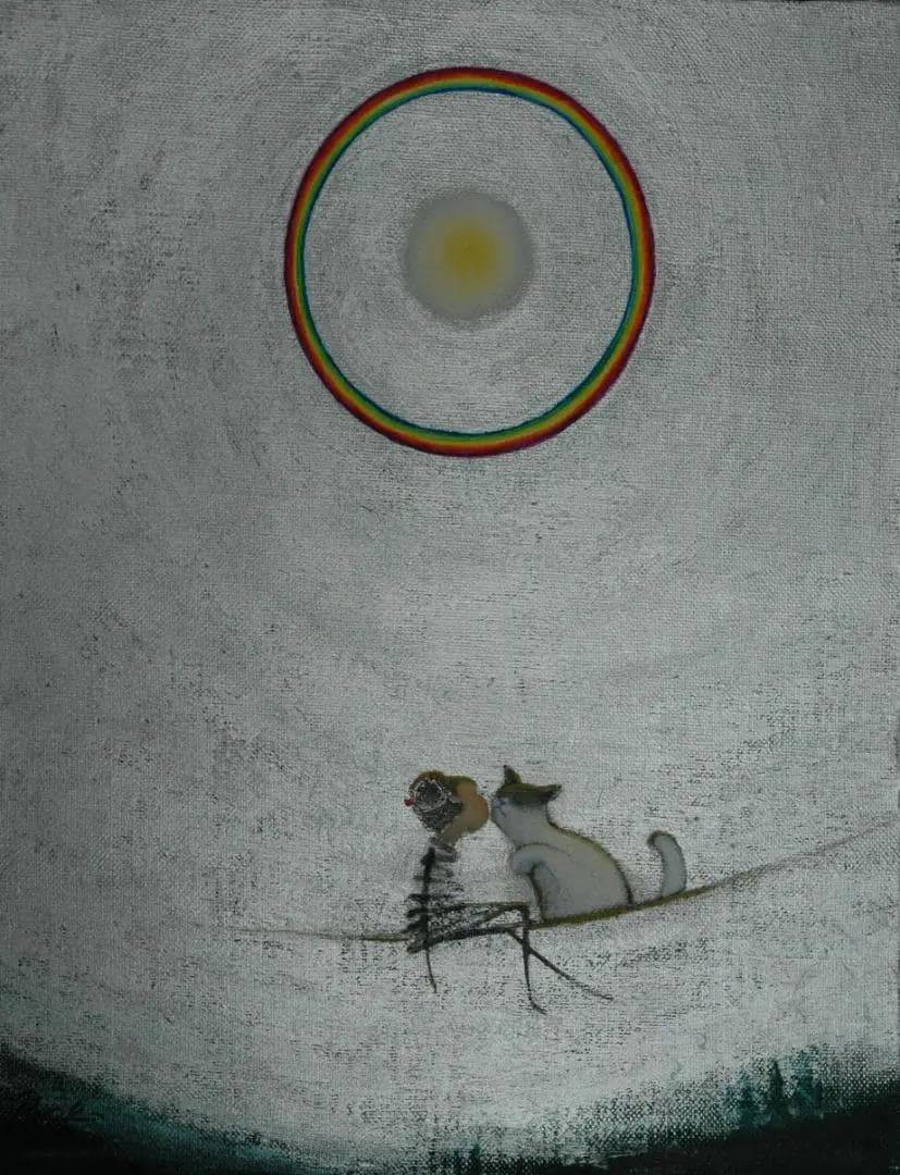 油絵 菅家令子 絵 絵画 インテリア F3-031019 祈り 可愛い子猫女の子