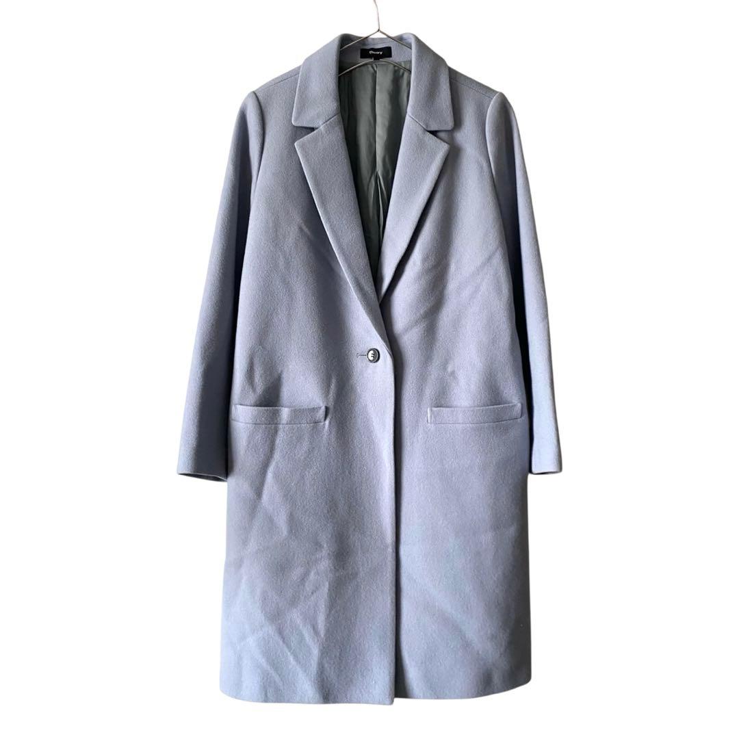 セオリー ウール チェスターロングコート ライトブルー ゆったり 日本製 S