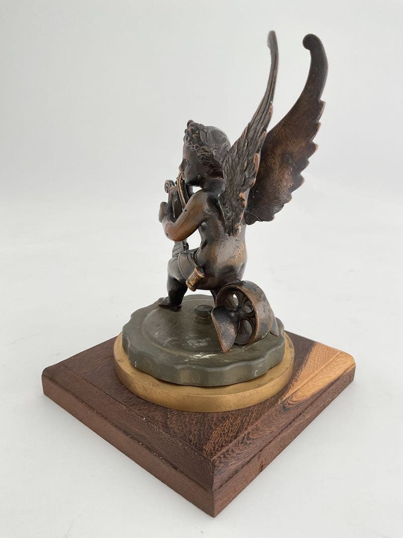 Winged Cherub琴弾天使1870sブロンズ彫刻FoundryMarks
