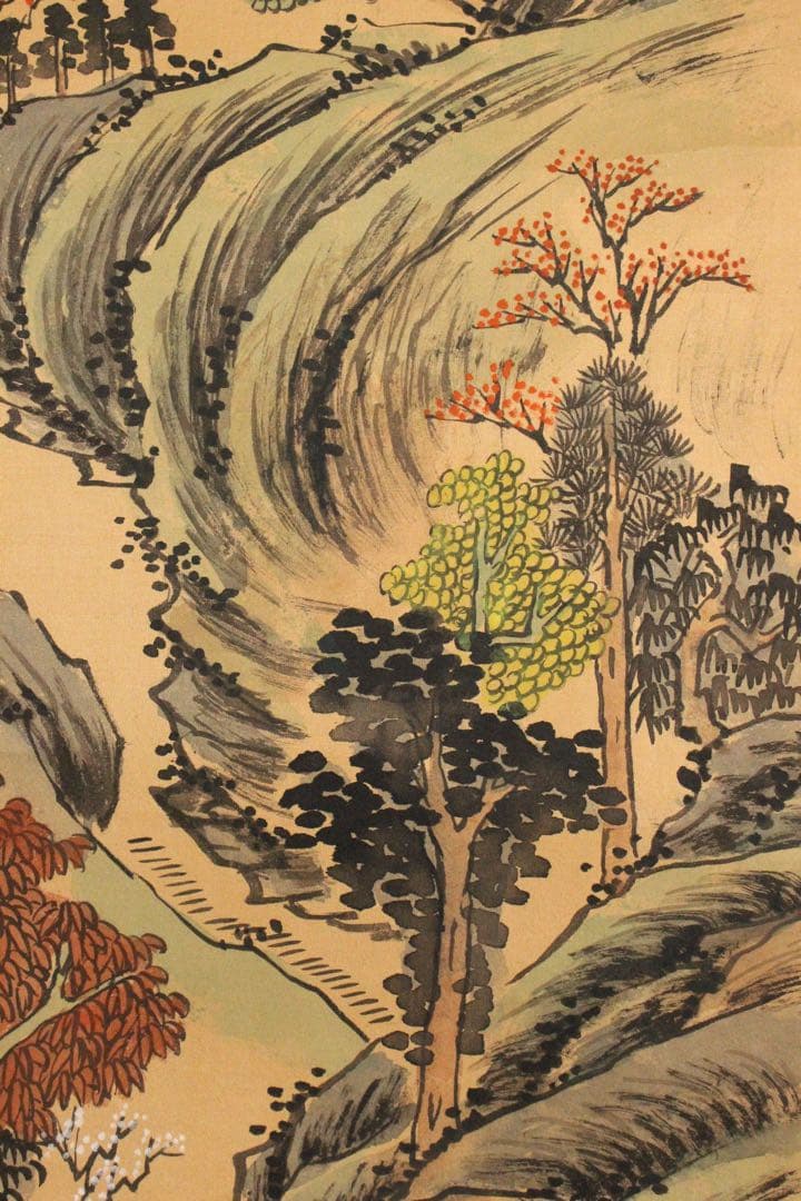 No5238 掛軸　倉山画院　山水図　絹本着色　唐物　中国画　古美術　送料無料