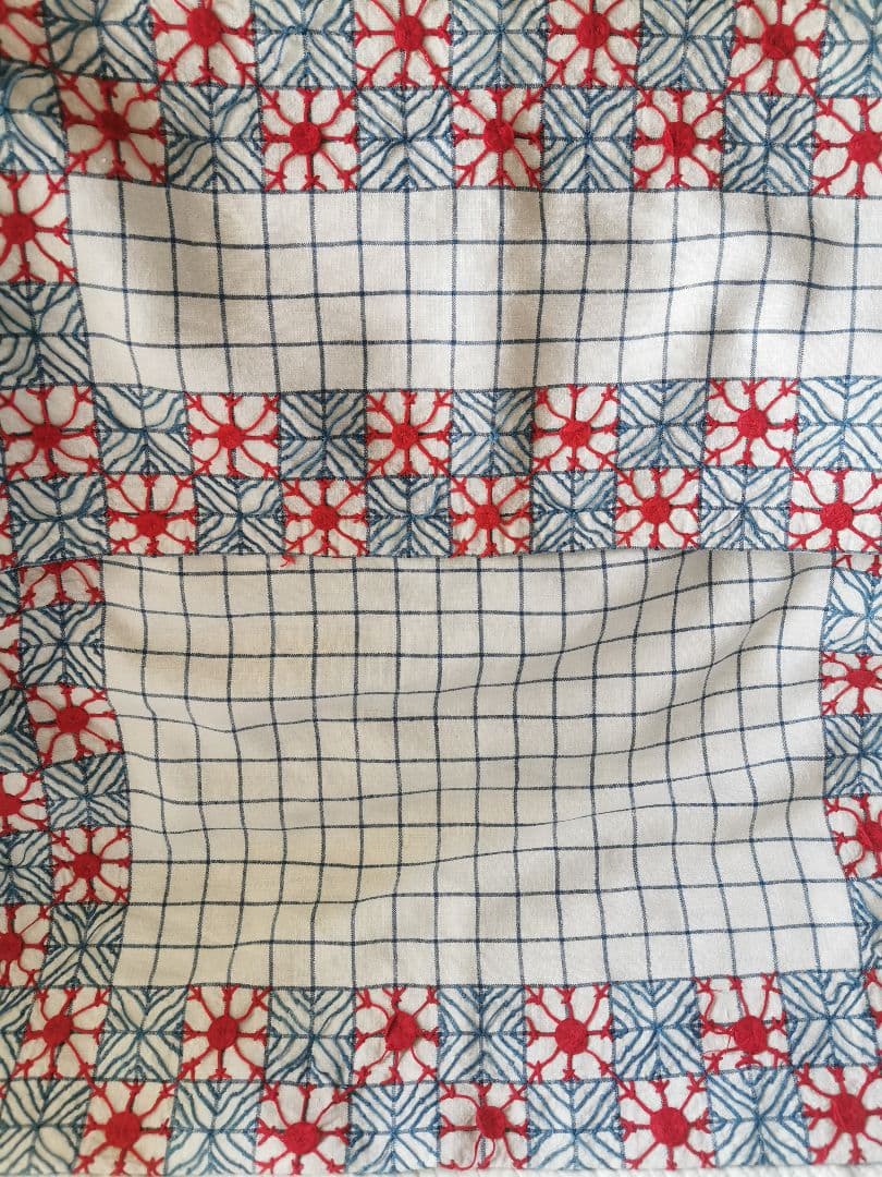 アンティークフランス 赤と青の手刺繍 クッションカバー 衣装ケース タペストリー