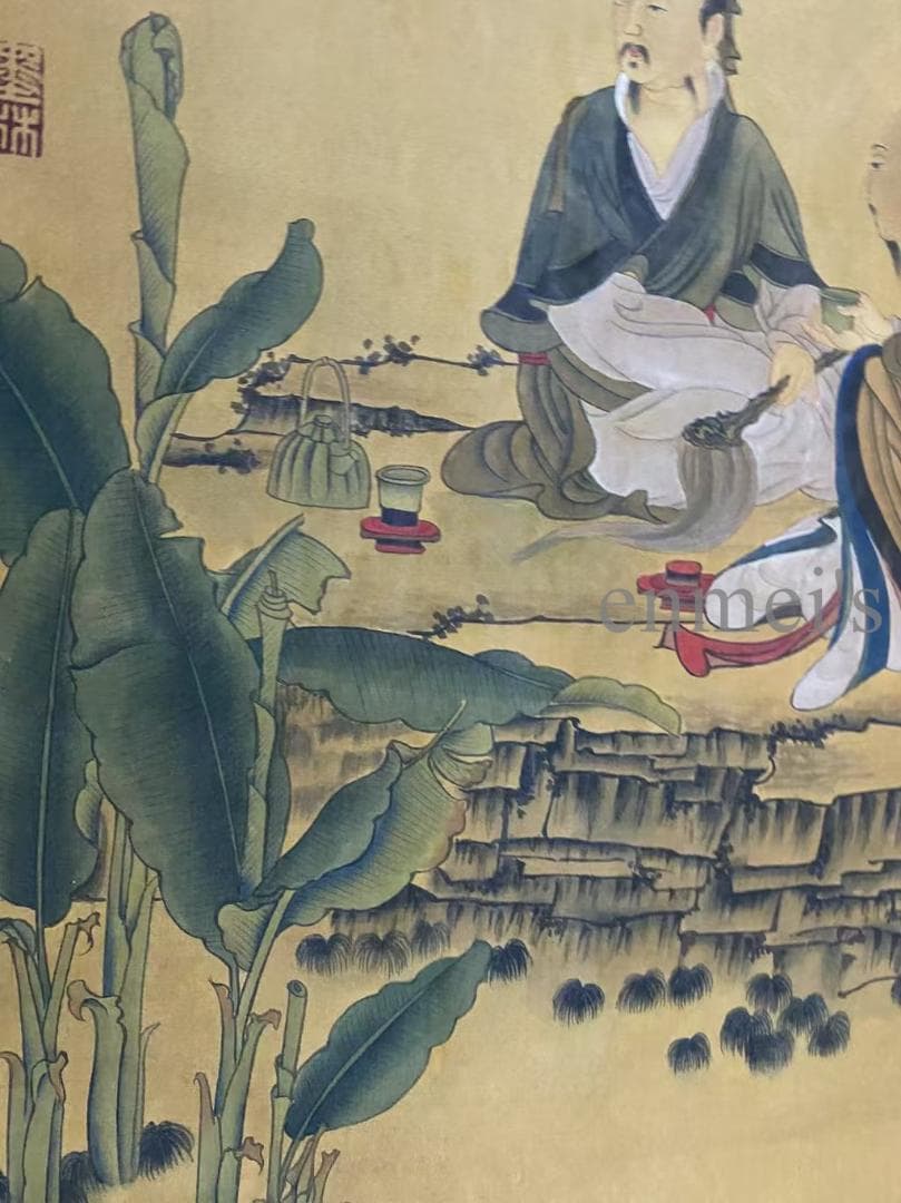 中国古美術 五代 周文矩款 人物画 水墨画 掛軸 絹布 唐物 古画 書画 肉筆