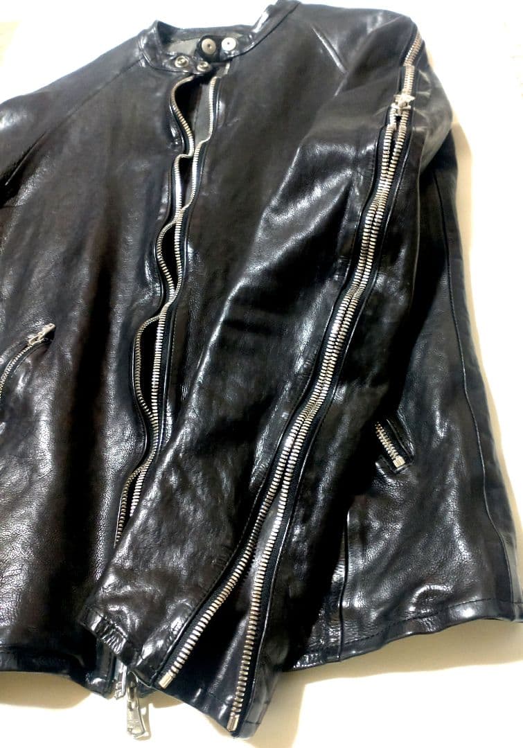 ISAMU KATAYAMA ジャパンカーフ ジップデザインライダースジャケット