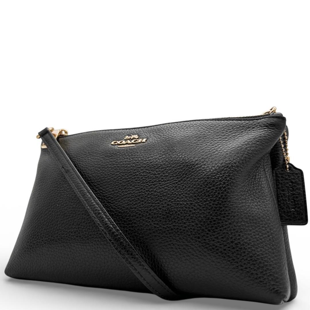 極美品　COACH　コーチ　ショルダーバッグ　二層　黒　レザー　ロゴ　斜め掛け◎