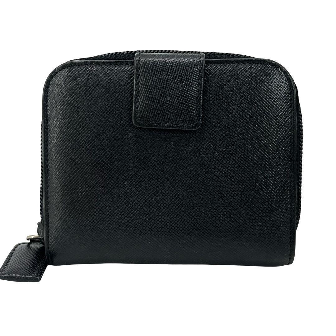 希少✨プラダ 二つ折り財布 三角ロゴ サフィアーノレザー ファスナー ブラック