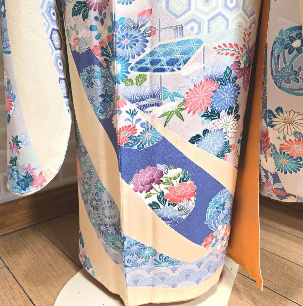 クリーム熨斗目振袖７点フルセット、成人式、前撮り、結婚式に