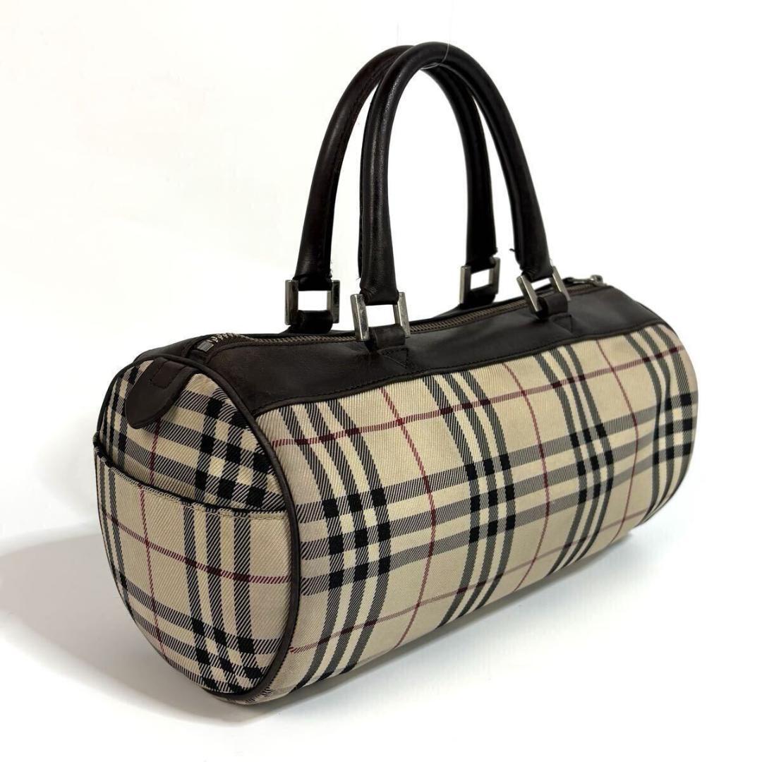【美品】BURBERRY レザー ミニボストンバッグ ノバチェック シルバー金具