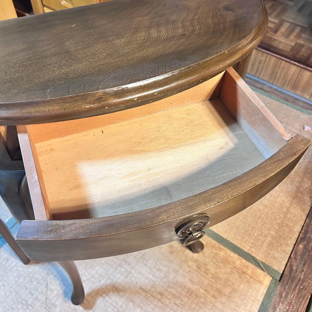 半月 コンソールテーブル 木製 アンティーク調 サイドテーブル 引き出し付き