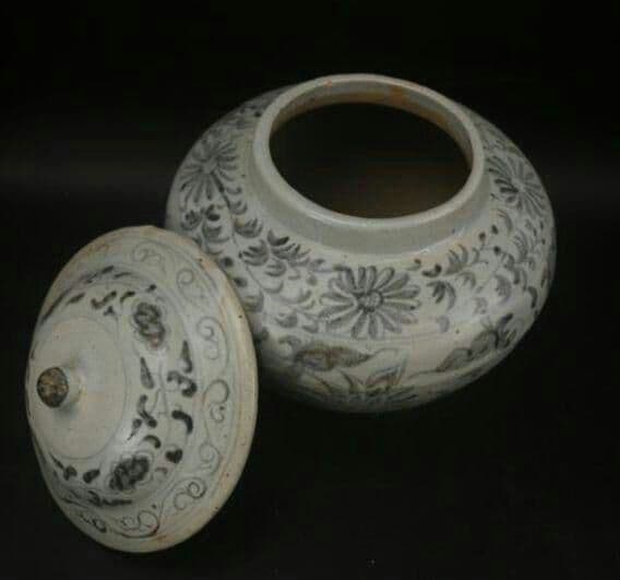 骨董品   元青花纏枝蓋缶