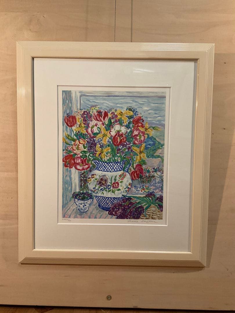 レスリー・セイヤー　「ライラックバスケット」　シルクスクリーン　直筆サイン有り