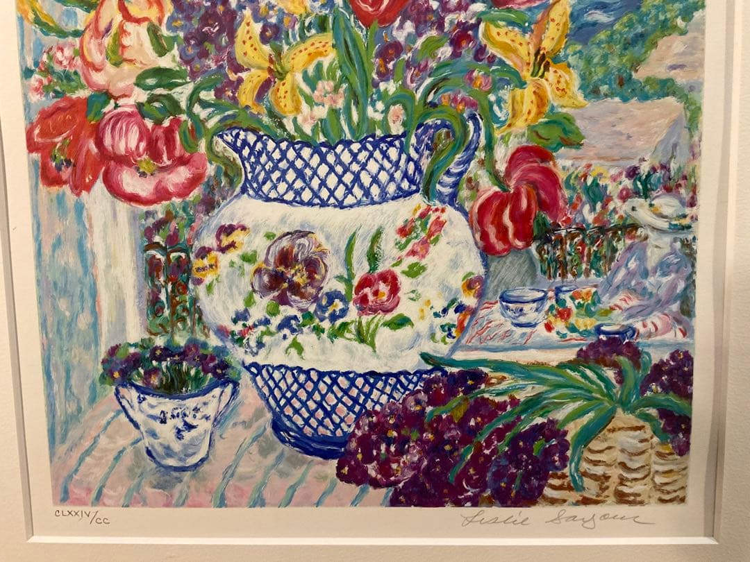 レスリー・セイヤー　「ライラックバスケット」　シルクスクリーン　直筆サイン有り