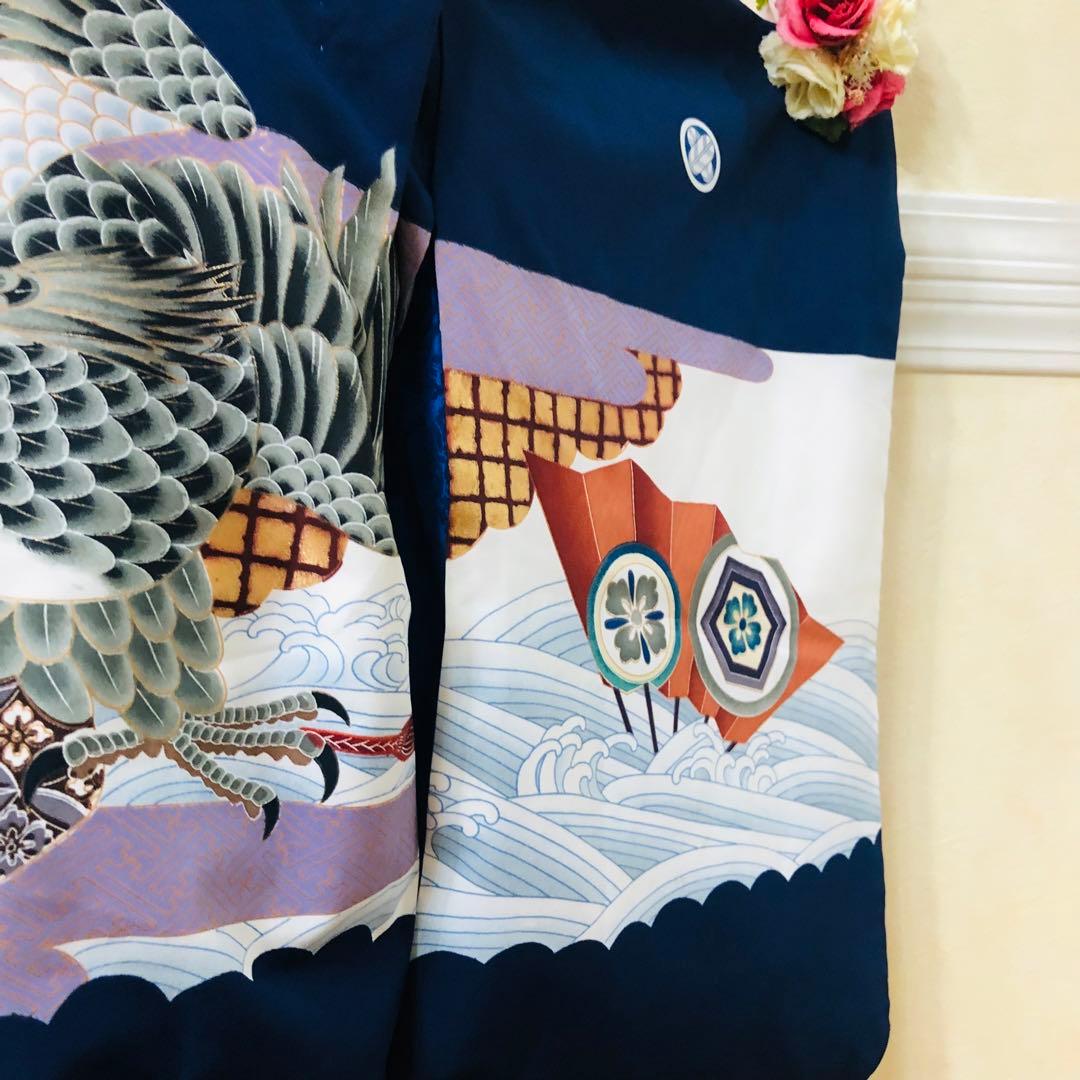 七五三　男の子‼️祝着・羽織・袴セット　鷹扇子波花文金彩⭐︎完全フルセット