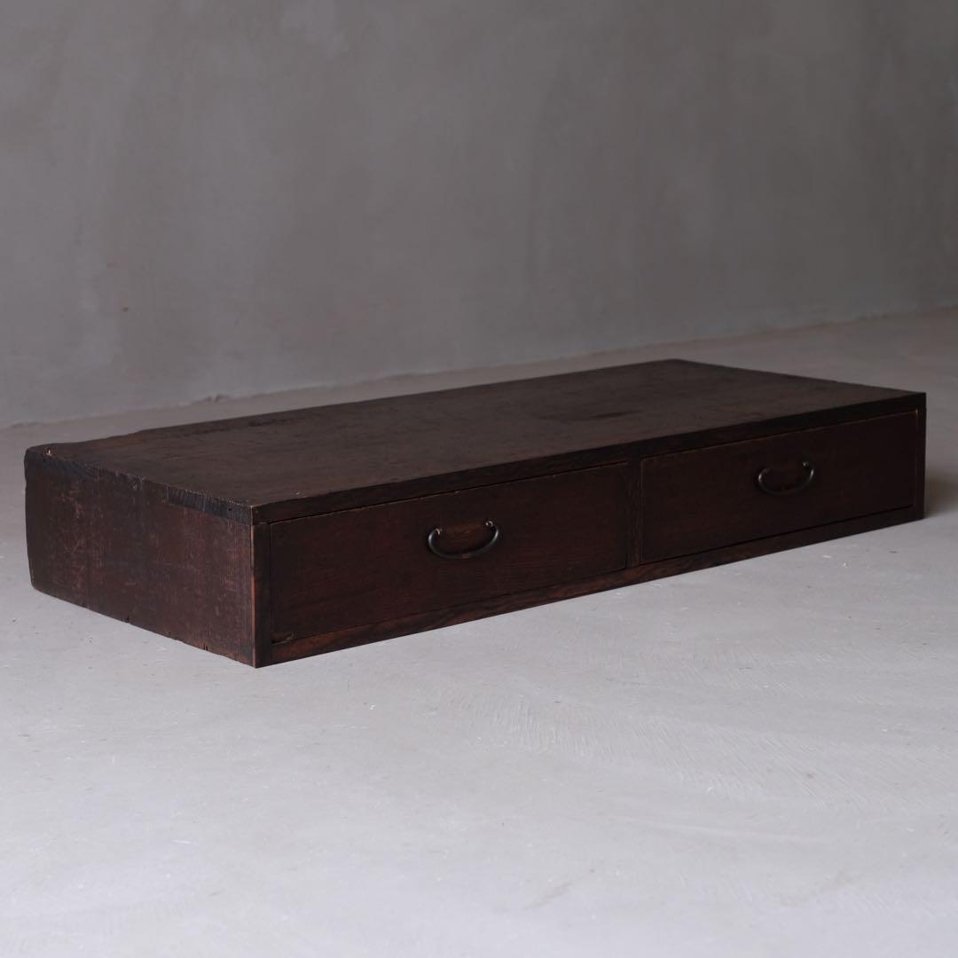 杉材 ２杯抽斗付き展示台　花台 置床 小引き出し ローボード 古家具 古道具