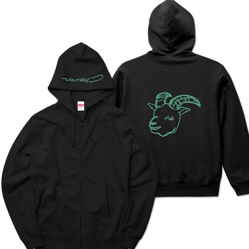 Chevon 黒×緑フルジップパーカー