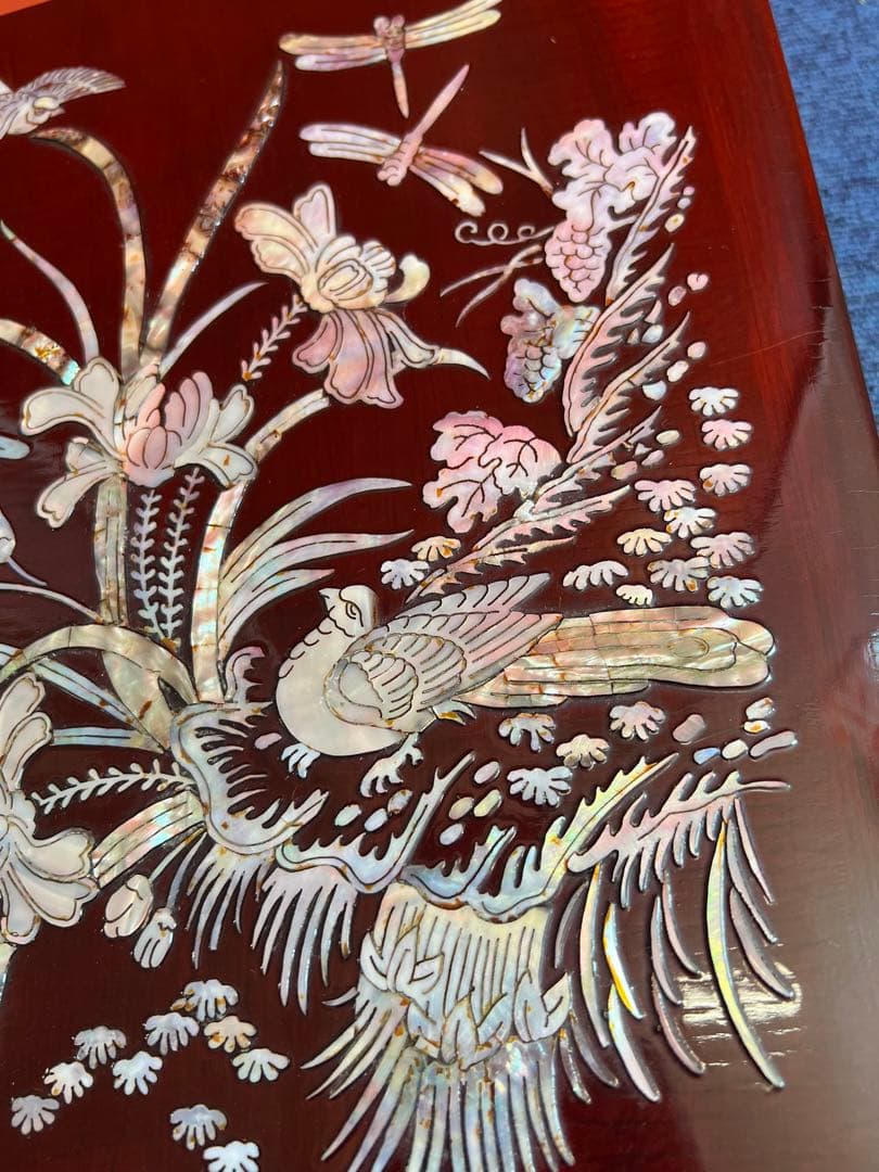 869 小物入れ　螺鈿細工 　貝細工　木製　インテリア　木箱　美術品　未使用