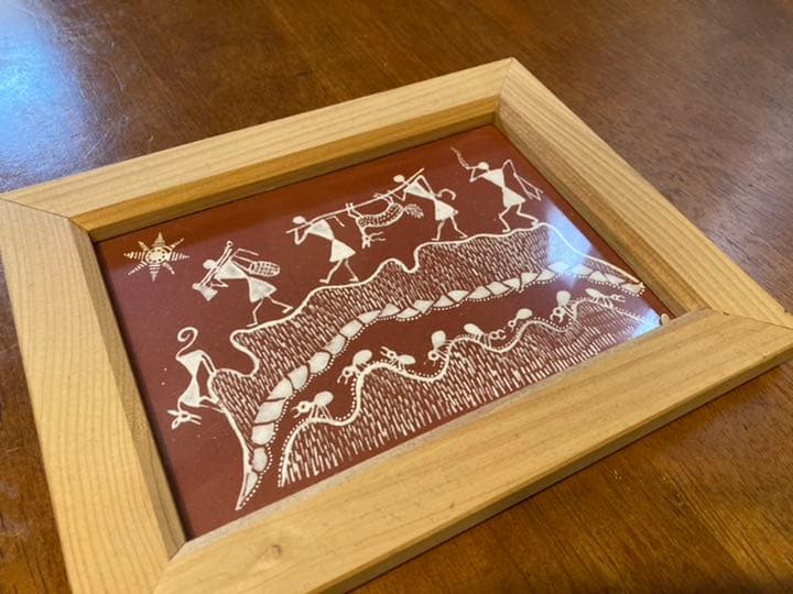 ワルリー画　原画　額付き　インド　絵画　原住民