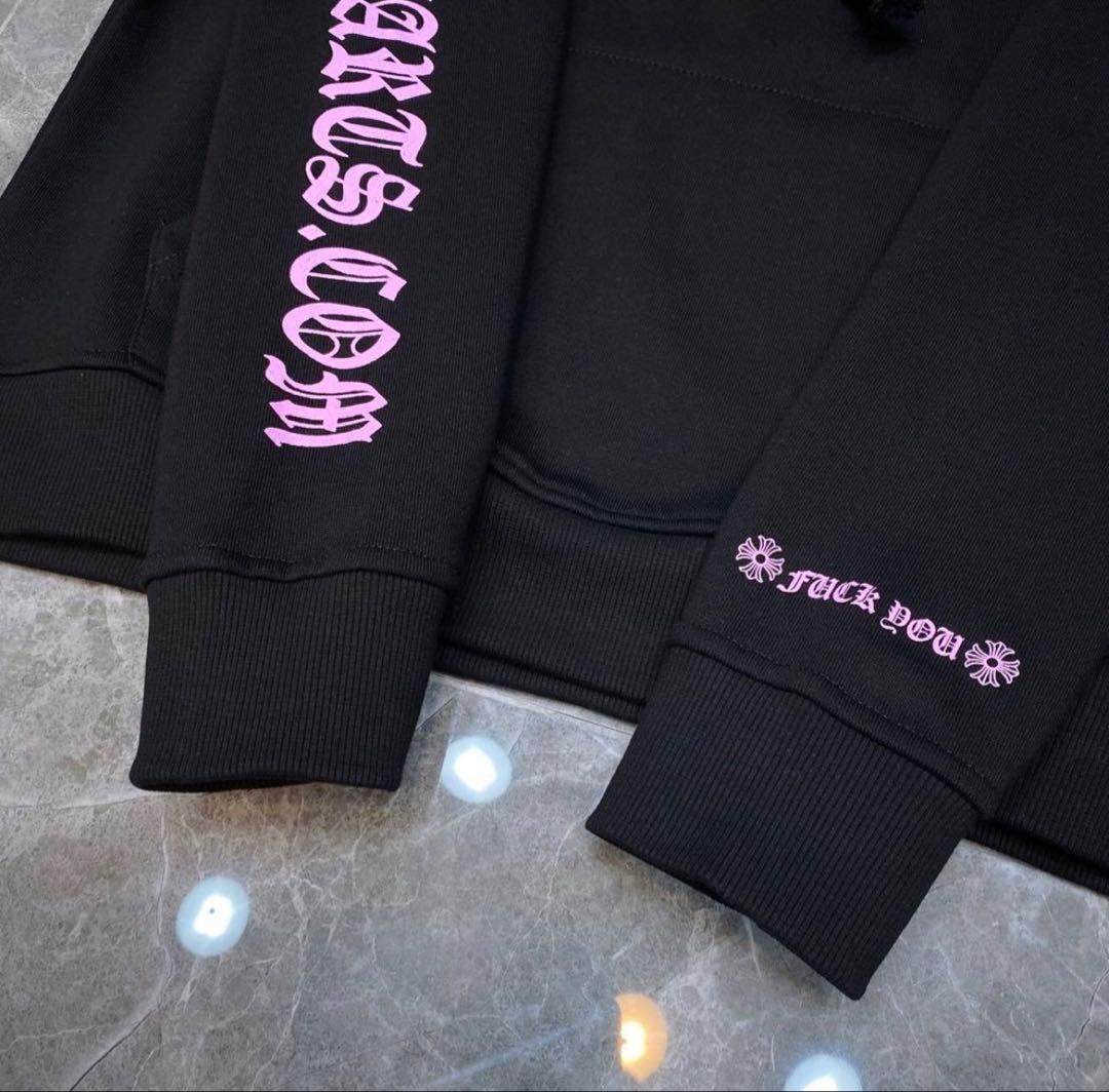 Chrome Hearts ブラックパーカー ピンクロゴ