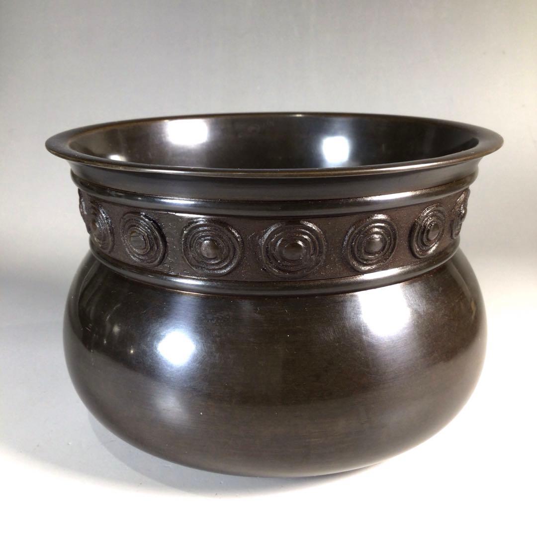 Ｎ５７１　皆具　『一ノ瀬宗辰造』『砂張銅渦巻紋』『水指　建水　蓋置　杓立』　共箱