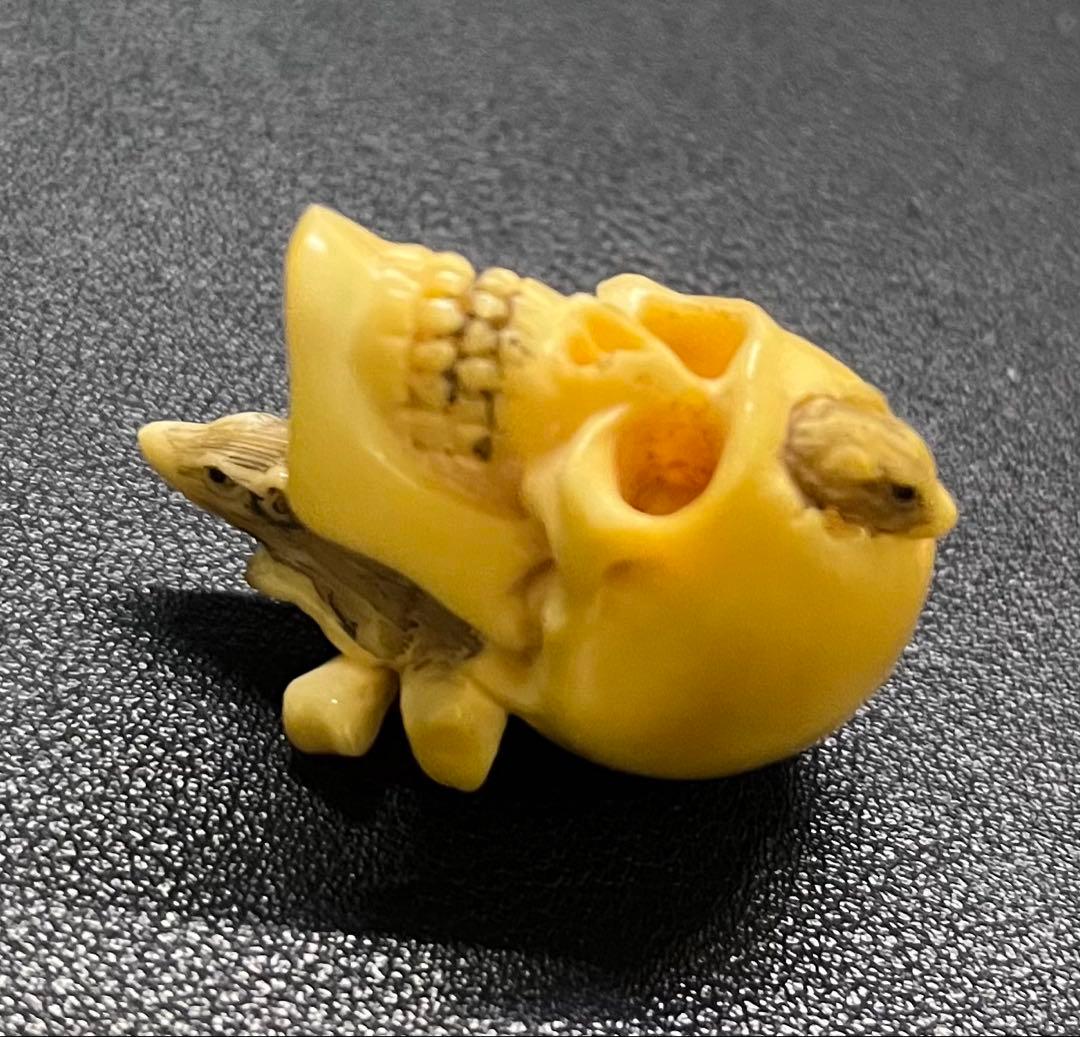 激レア！骸骨根付け 鼠 骨製 スカル 髑髏 時代物 アンティーク 古山 ボーン