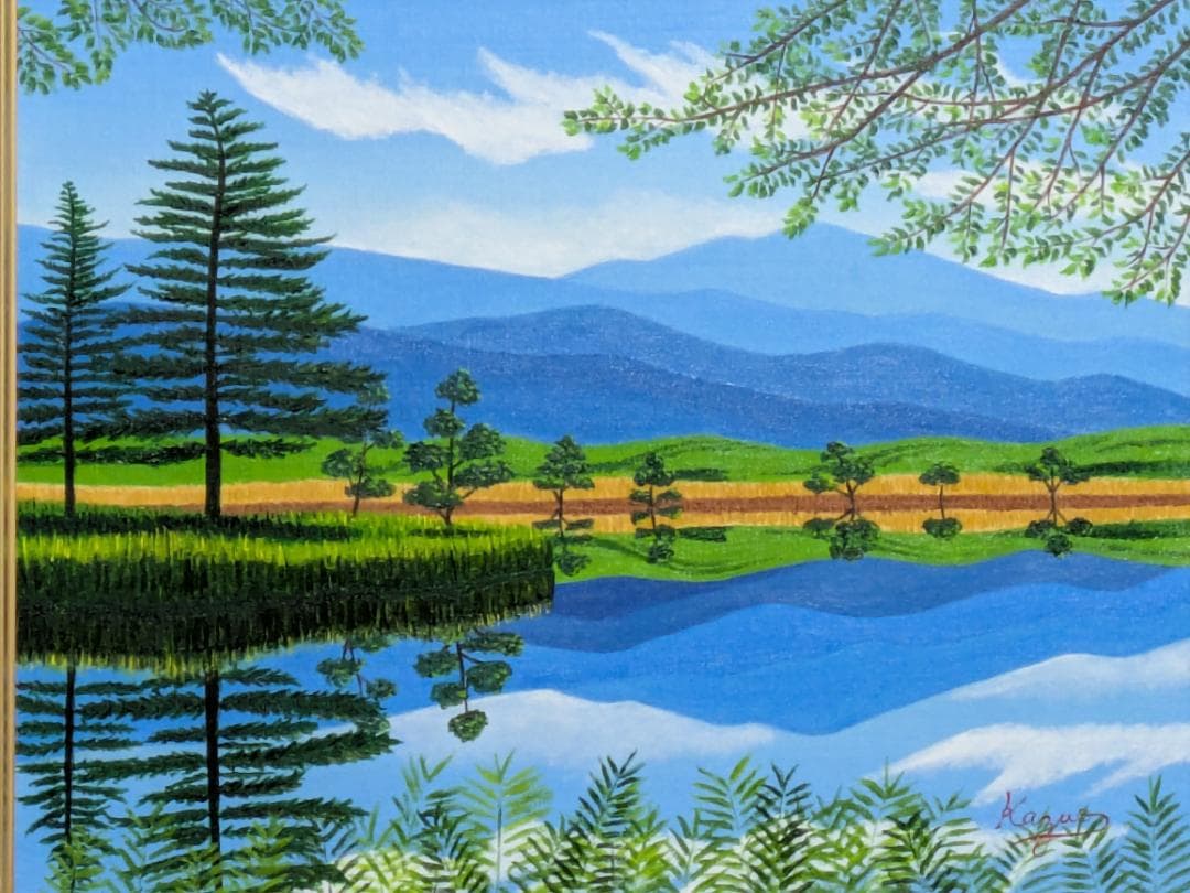 ★知床の湖・肉筆油彩画・F6キャンバス