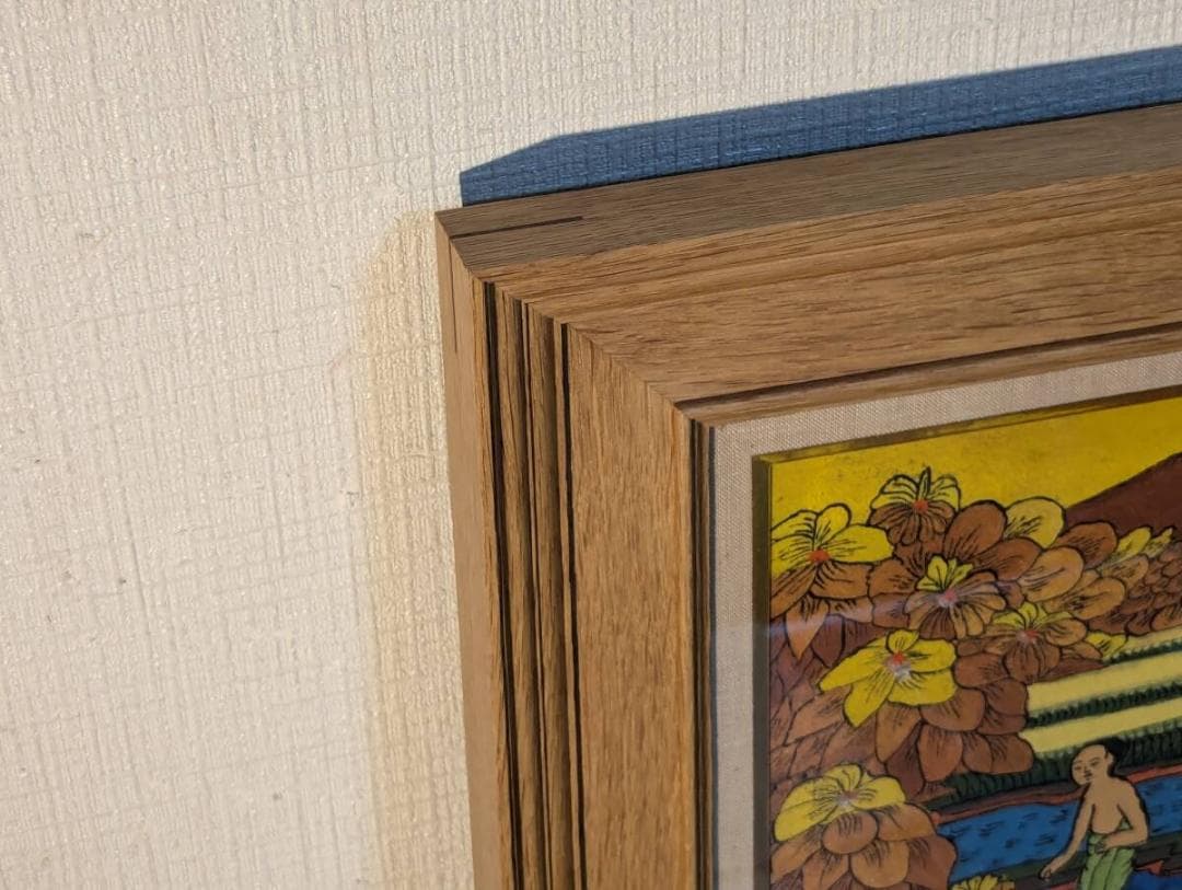 【真作】絵画　技法不明　楽園の情景　鮮やかな色彩で描かれた自然と人々　V121