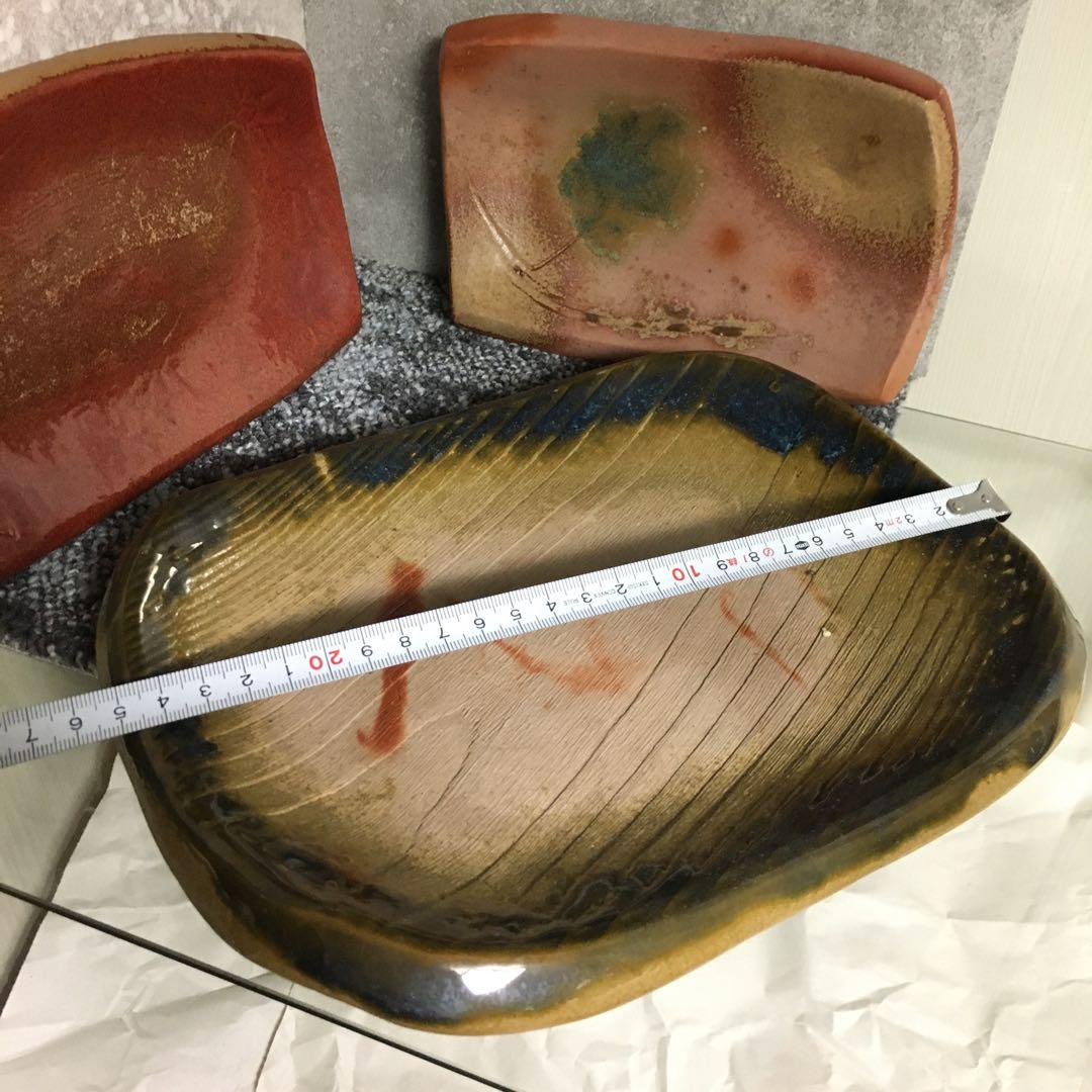 備前焼　緋襷　絵皿　角皿　長方皿　四方皿　大１枚　小２枚　セット