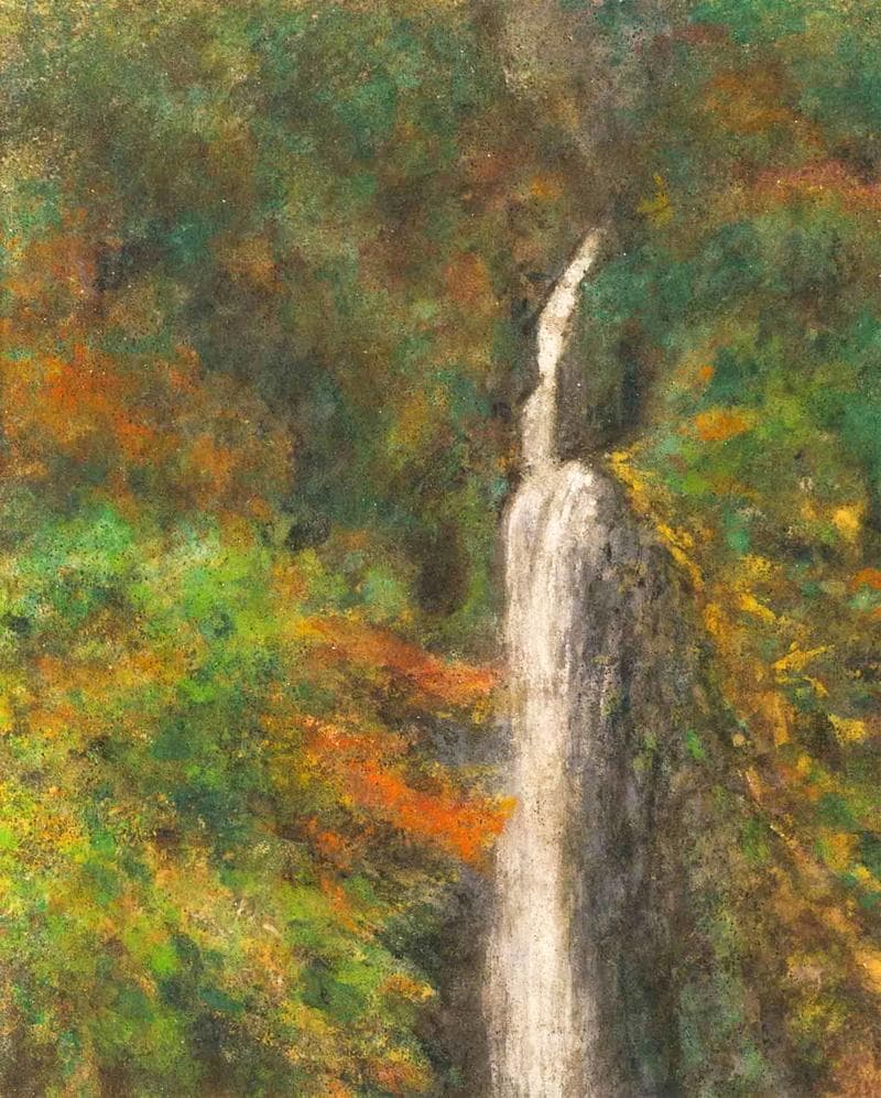 東山魁夷　日本画　肉筆『二条の滝』表サイン　東山すみ鑑定　F10号　額　b253