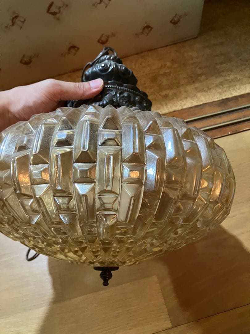 ビンテージ　アンバーランプ　ガラス　ランプシェード　照明　ペンダント