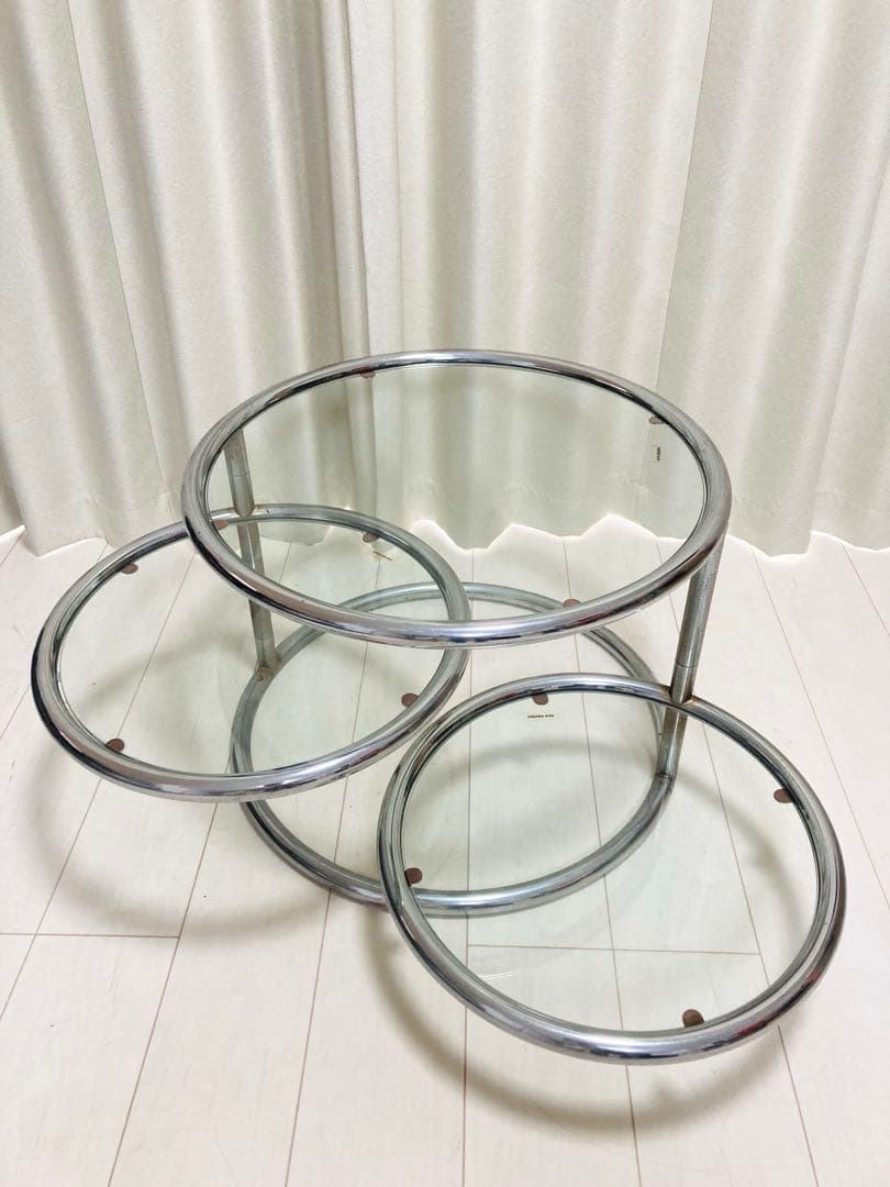 ミッドセンチュリー　ガラステーブル　丸テーブル　4段　インテリア　モダン　北欧