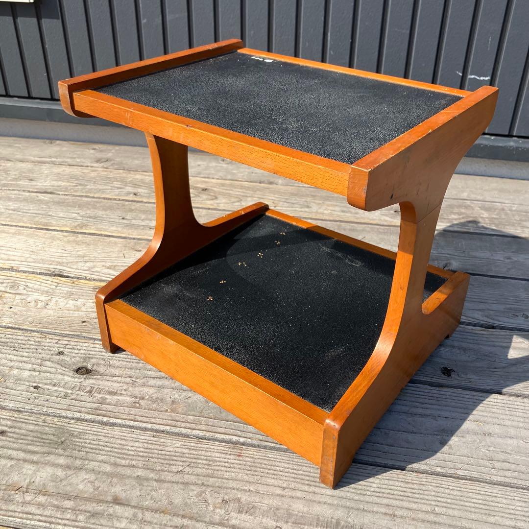 昭和レトロ オールドカリモク 木製卓上電話台 整理棚 コールキャビネット 花台