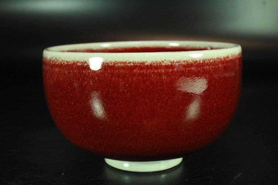 茶道具 叶敏作 辰砂茶碗 煎茶 美品 共箱(K-YC430)