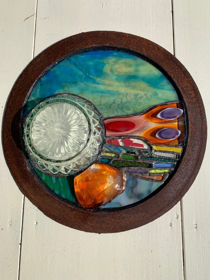 円形ガラスオブジェ　ステンドグラスパネル