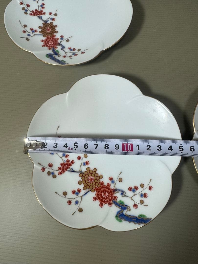 2186 深川製磁　梅文　花型皿　5客　金彩　未使用