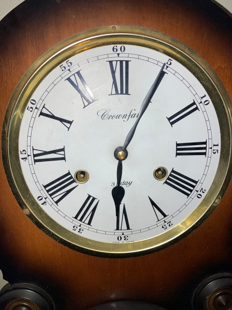 希少 アンティーク柱時計 堀田時計店 CROWNFAN ダルマ四つ丸 稼働中