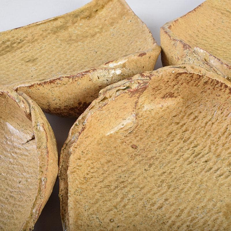 和食器　番浦史郎作　黄瀬戸　箕皿　銘々皿　五客　共箱　M　R9207B