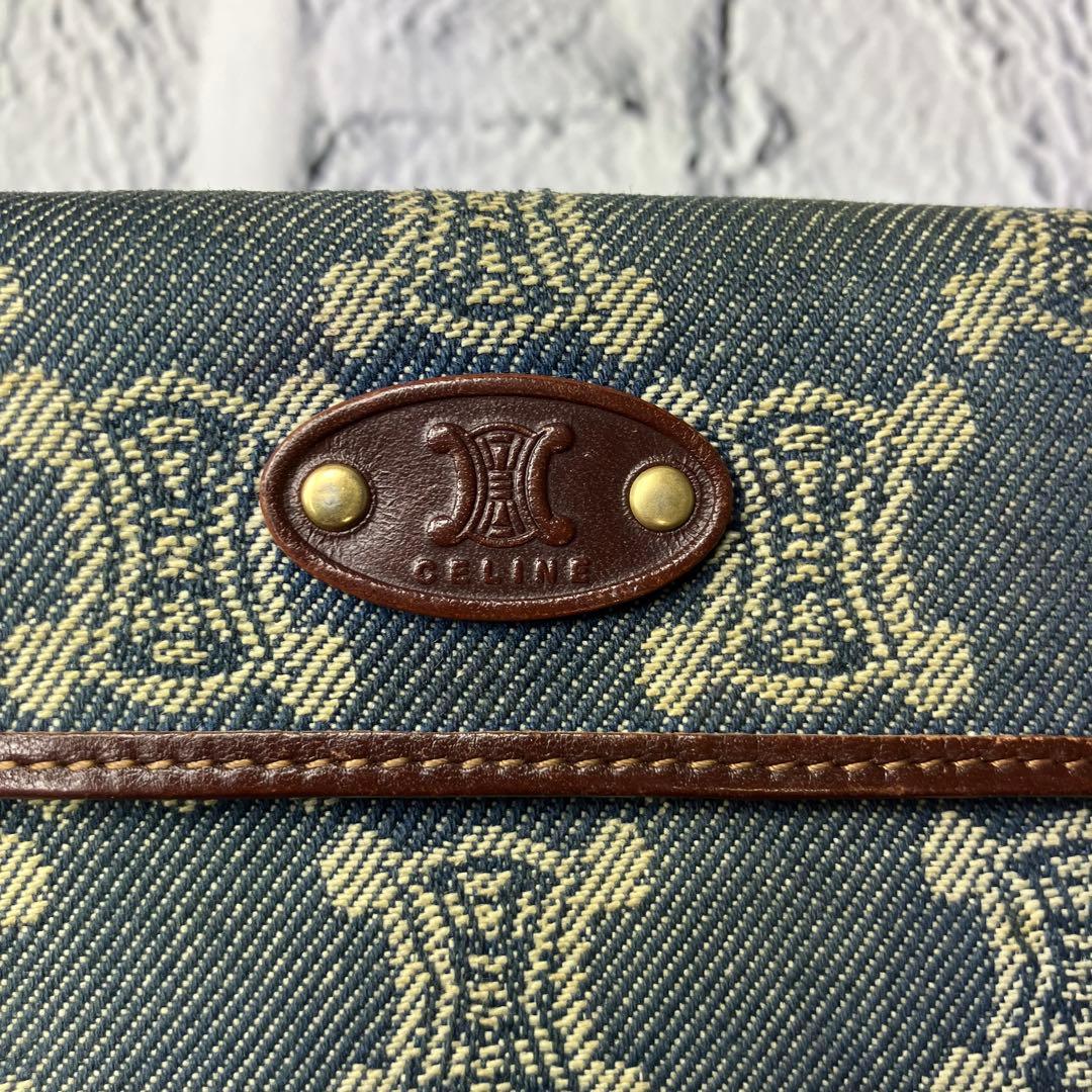 美品✨セリーヌ パリマカダム デニムキャンバス レザー トリオンフ 三つ折り財布