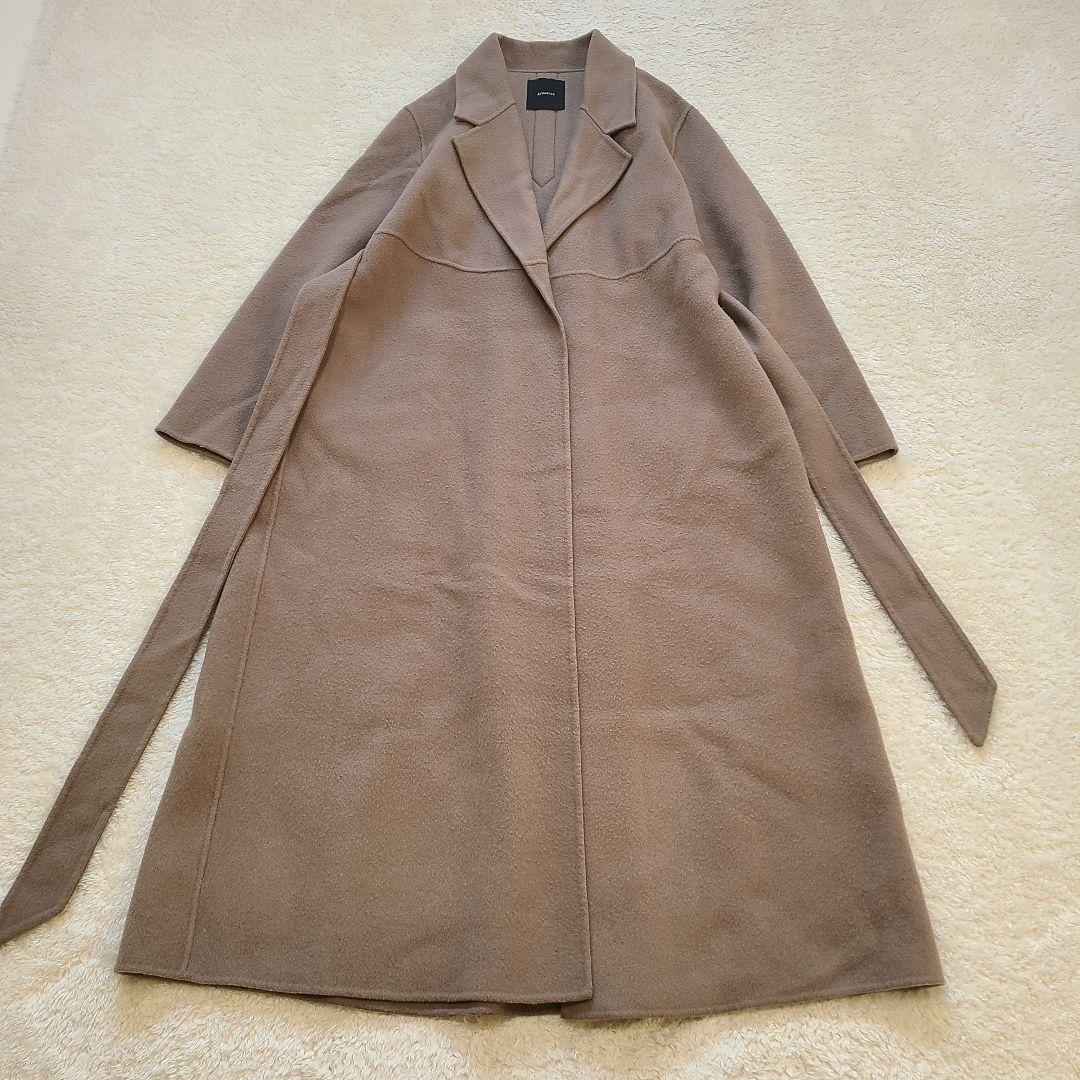 【人気】　近年モデル　アニュアンス　リバーロングコート　ロング　ベルト　Aライン