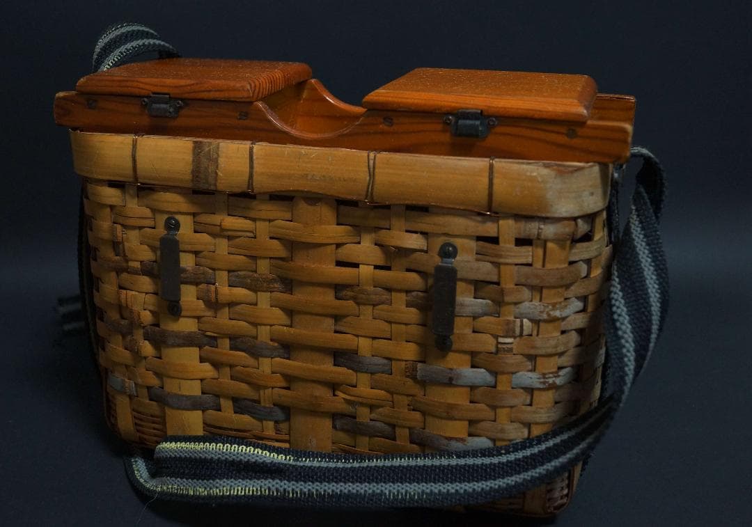 竹編 渓流鮎籠 虎竹装飾 魚籠 ビク 魚カゴ びく 川釣り 渓流 ヤマメ★