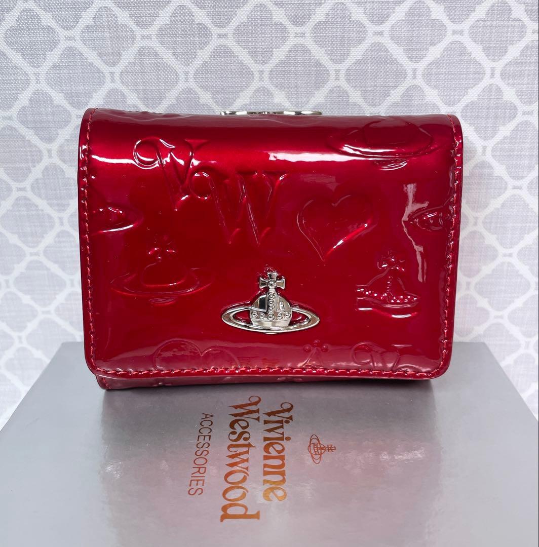 【内側に素敵な柄あり✨️】Vivienne Westwood 3折財布 エナメル赤