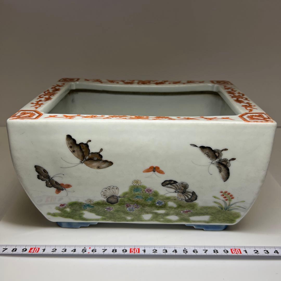 中国清時代　大清咸豊年製　粉彩花蝶図鉢　幅約24㎝　東Y7-1029☆2Fトトチ