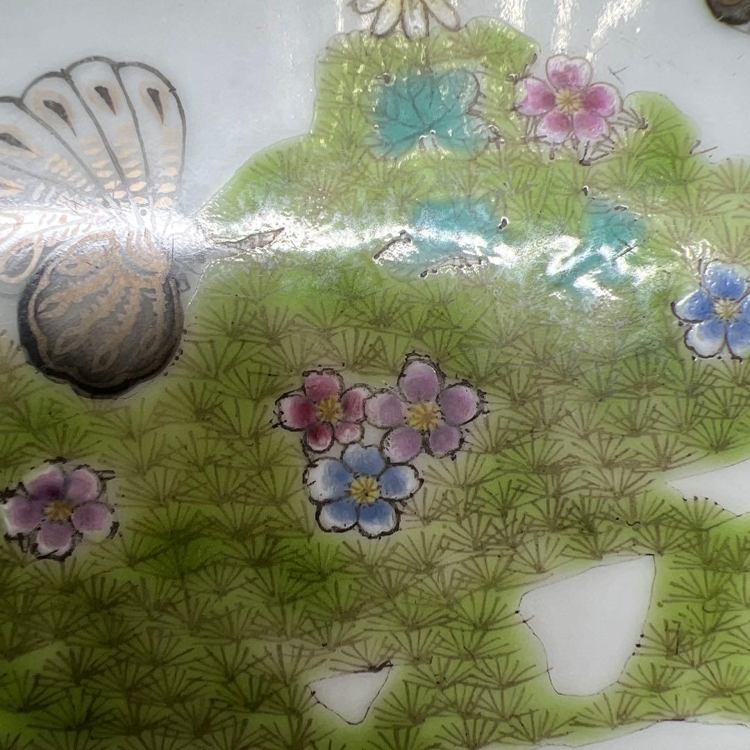 中国清時代　大清咸豊年製　粉彩花蝶図鉢　幅約24㎝　東Y7-1029☆2Fトトチ