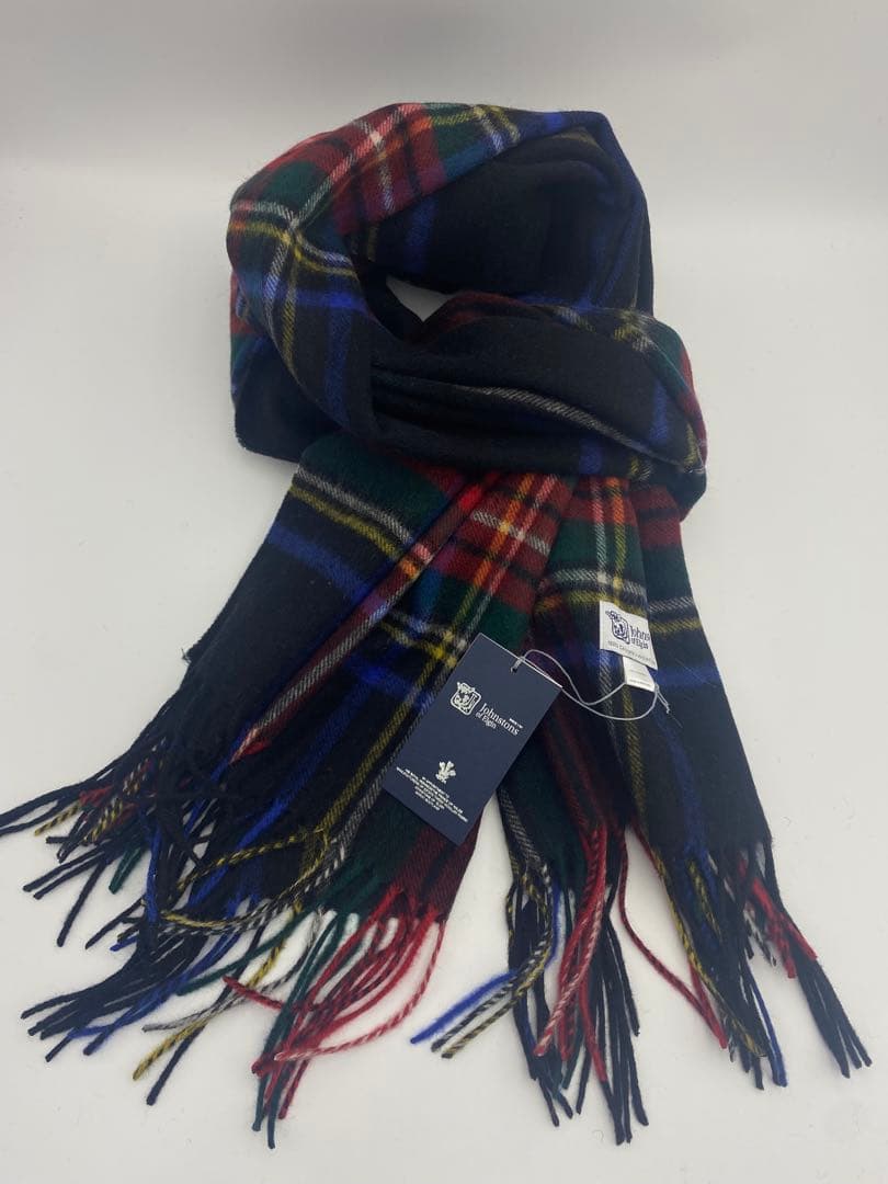 JOHNSTONS ジョンストンズ 大判チェックストール　ブラックスチュワート