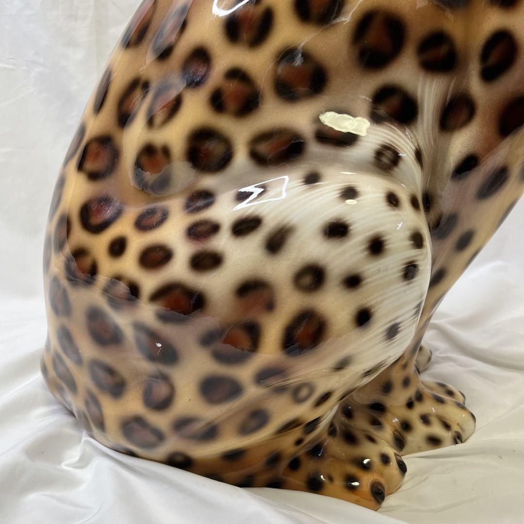 【希少良デザイン】最高級陶器　オブジェ　レオパード　骨董品　美術品　アニマル