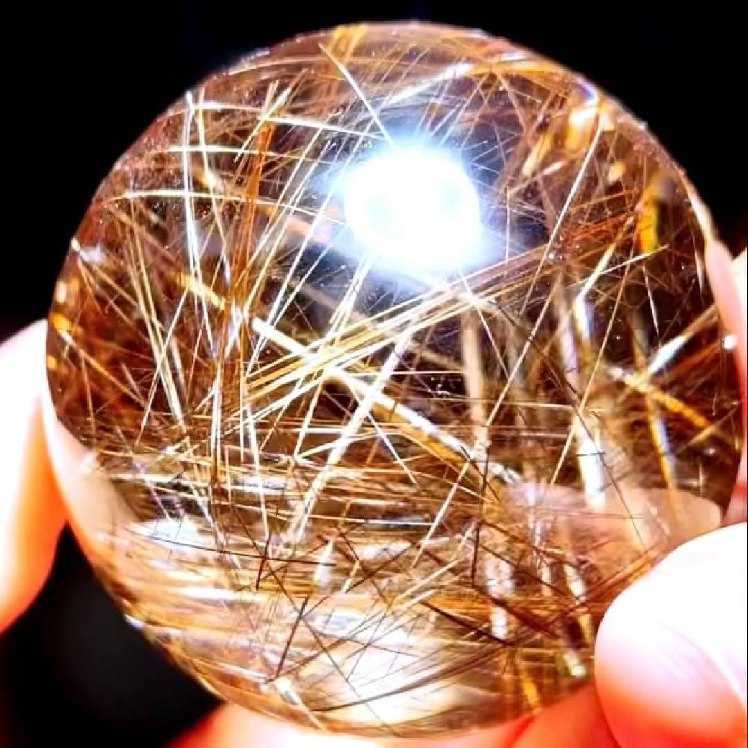 超絶綺麗✨53mm ゴールドルチルクォーツ　丸玉スフィア　金針水晶