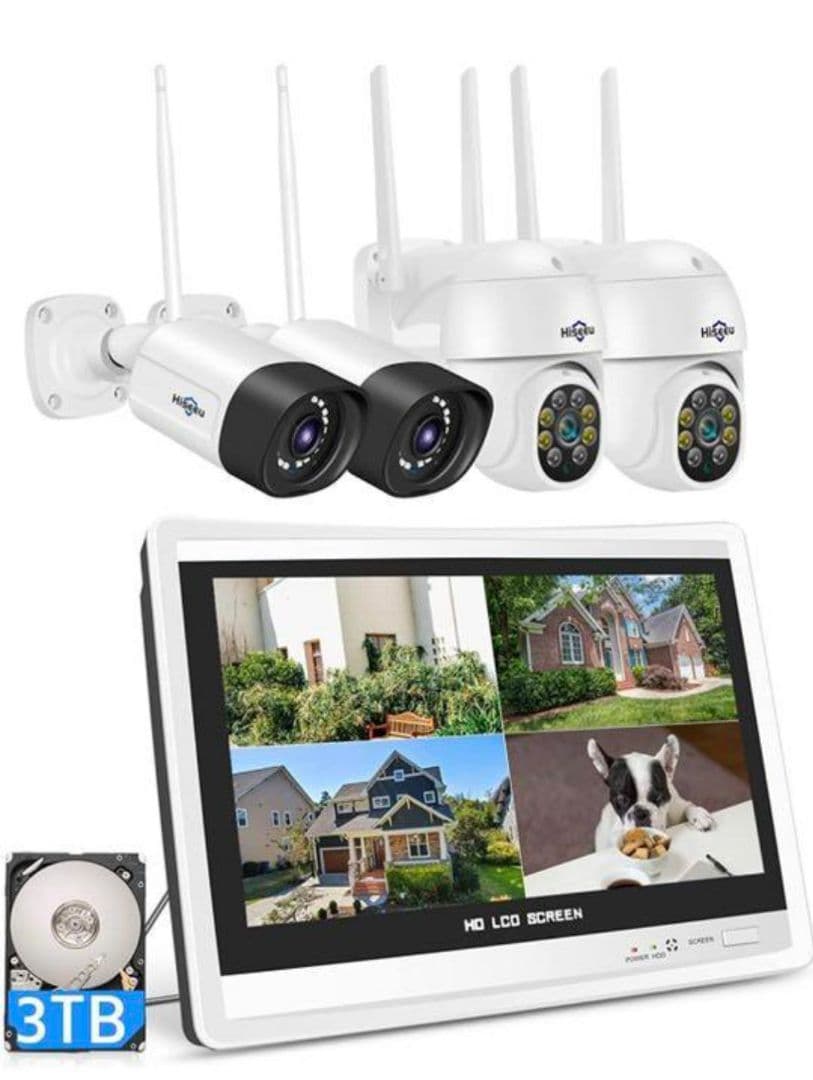 防犯カメラ ワイヤレスHiseeu ワイヤレスカメラ4台セット　3TB