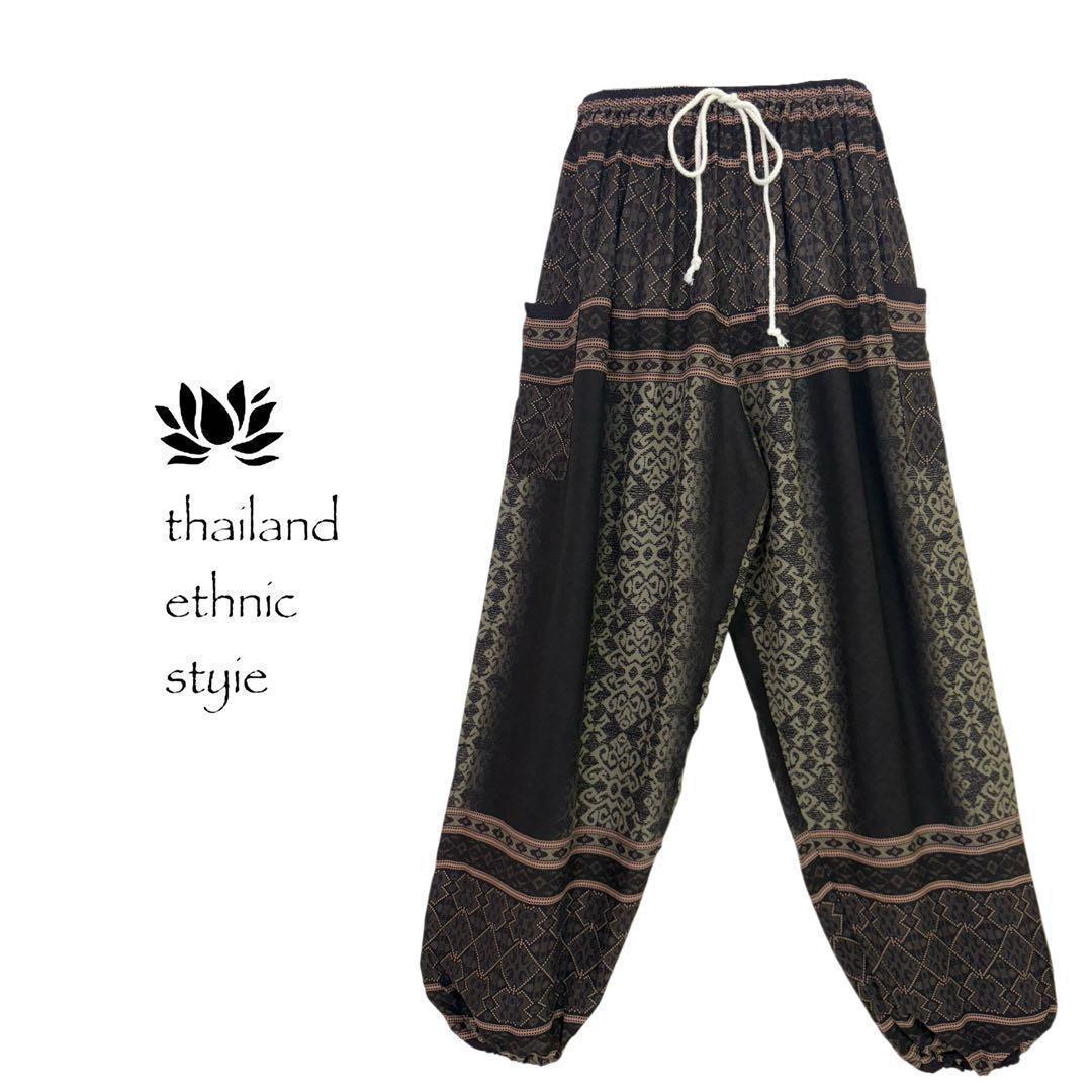 専用です！アラジン　タイパンツ　男女兼用【ゴム紐】B柄DKブラウン　F706-4