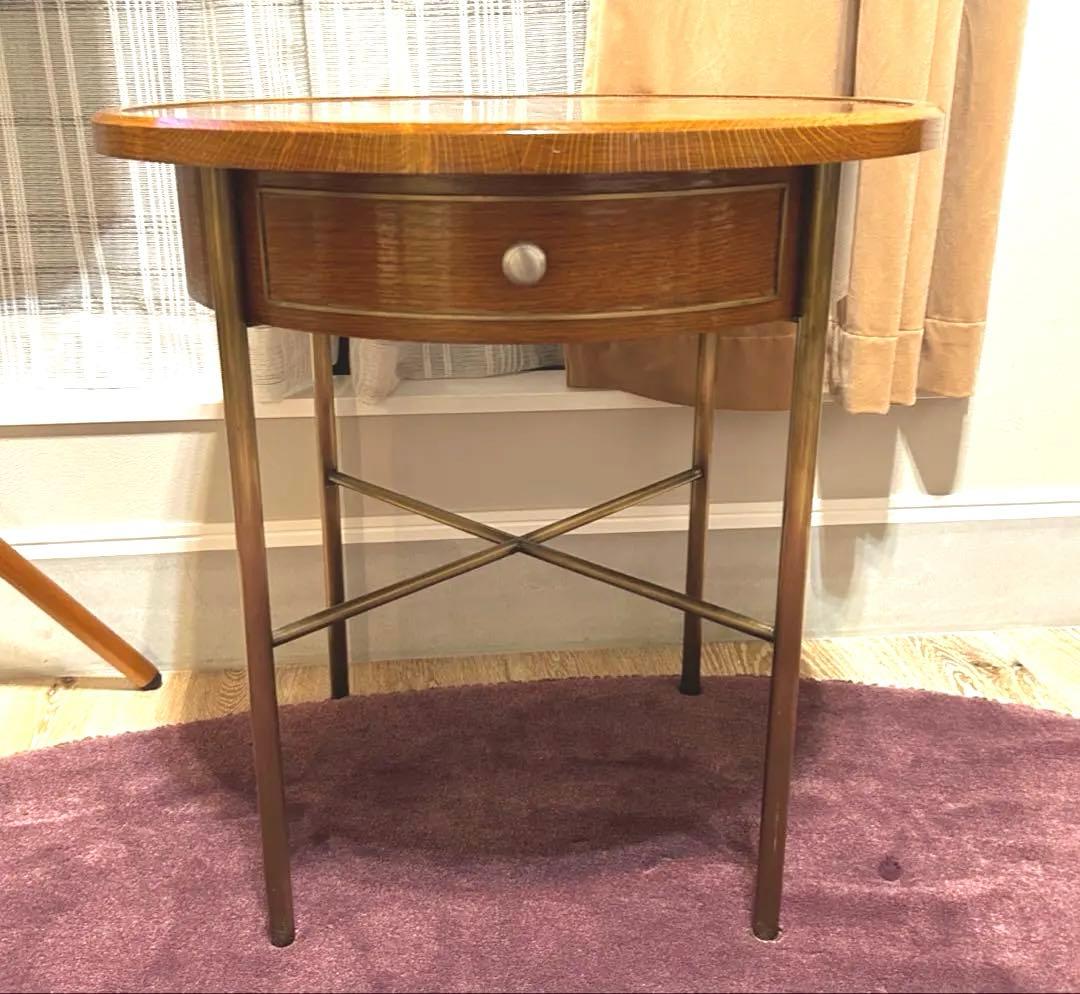 vintage 丸型木製テーブル 引き出し付き